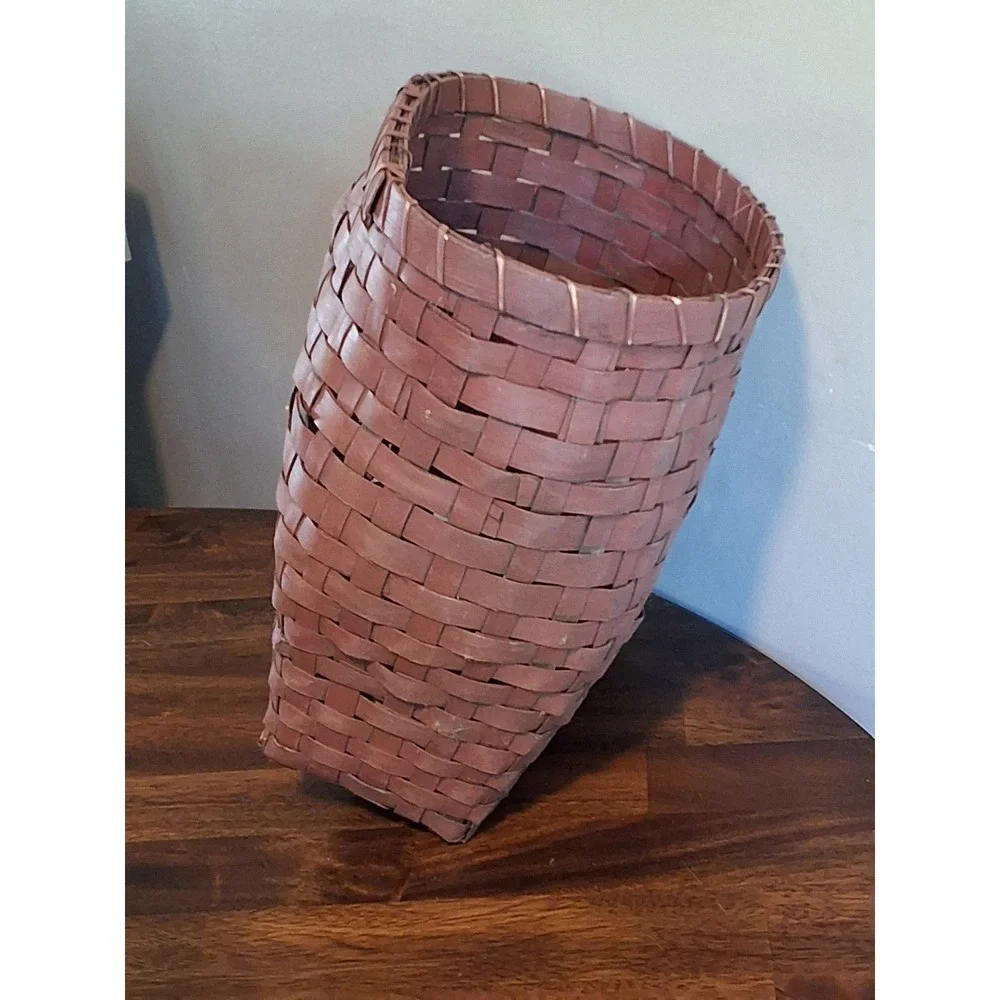 Vintage Woven Splint Basket Set Red Tall Floor & Blue White Wall Hanging Decor